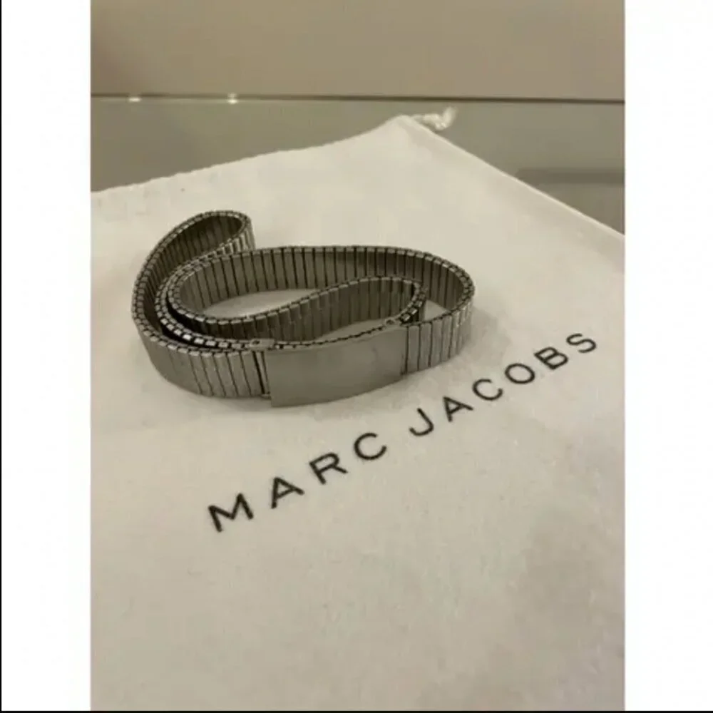 Marc Jacobs Stretchy Adjustable Stainless Steel Metal Silver Belt Expandable